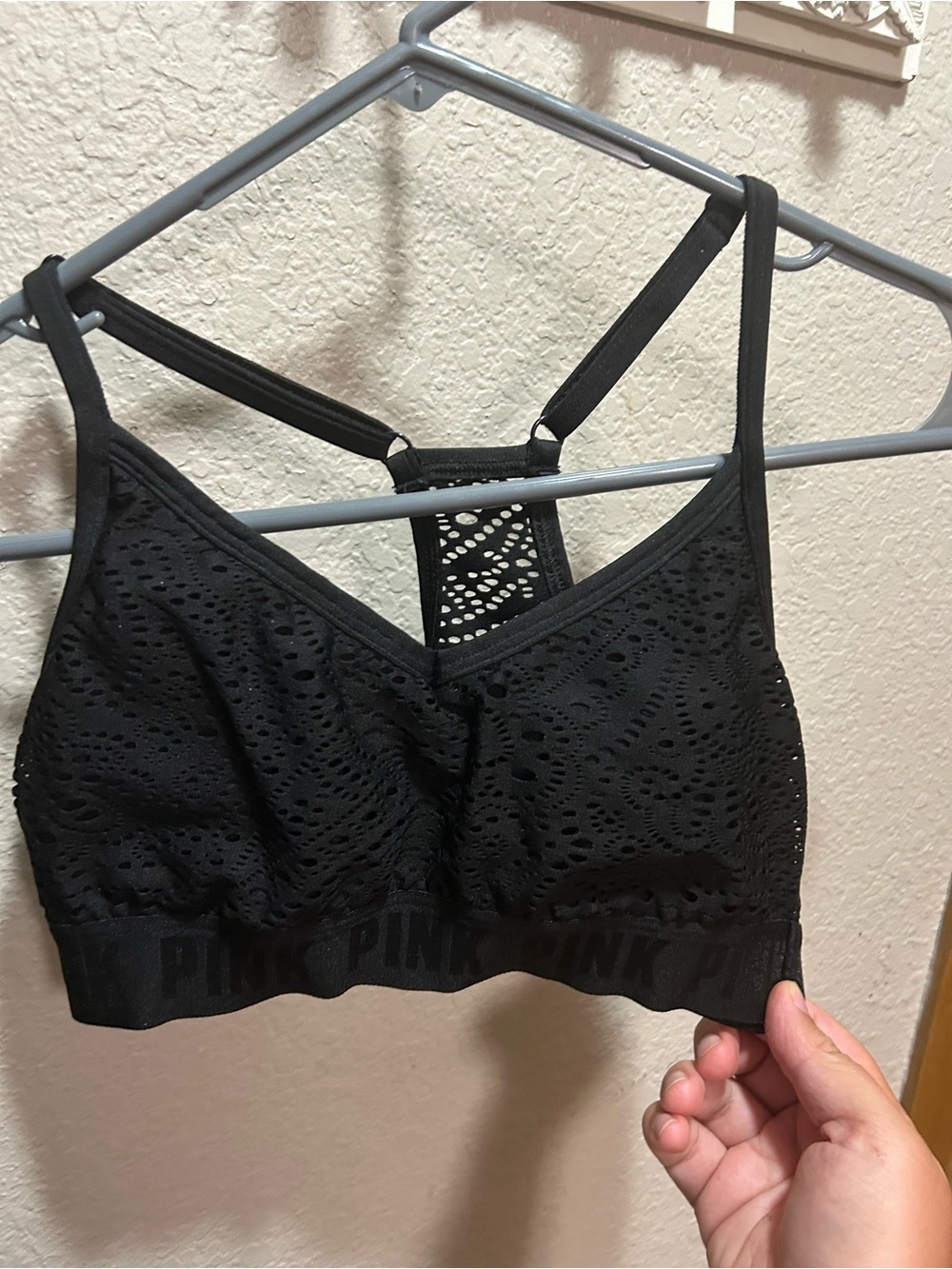 PINK Victoria's Secret Black Lace Racerback Bralette